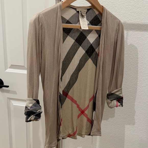 Burberry Taupe Cardigan with Signature Check